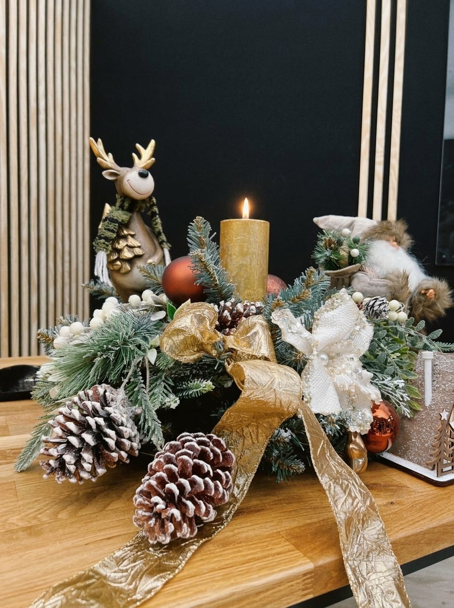 Adventný veniec so sviečkami a šiškami